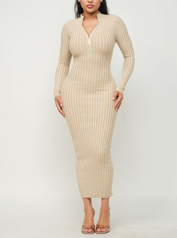 Two-Tone Sleeve Zip Dress